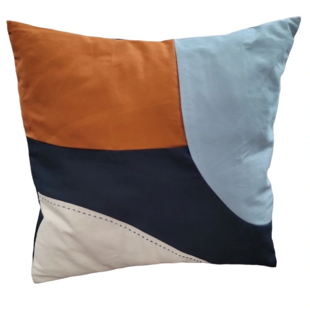 IKEA Pillow Covers Colorblock Navy, Cream, Light Blue, and Pumpkin Orange